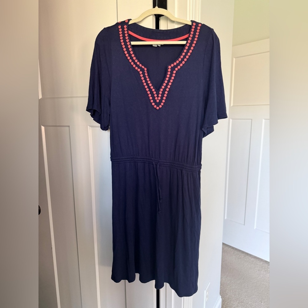 Boden Estelle Linen Blend Navy Blue and Coral Dress